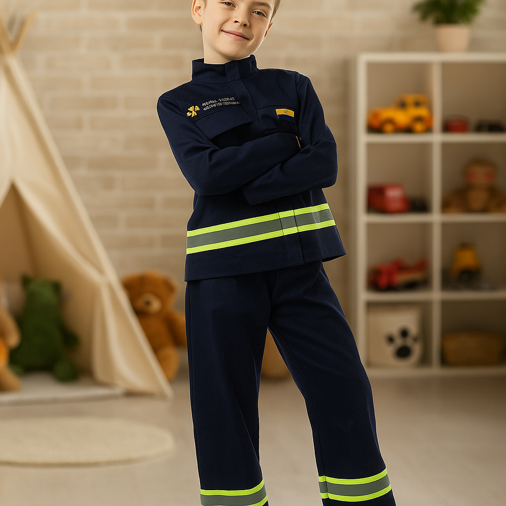 Костюм дитячий "Рятувальник МНС" кітель та штани синій (8-10 років, зріст 128-134 см) / Карнавальний дитячий набір, фото 1