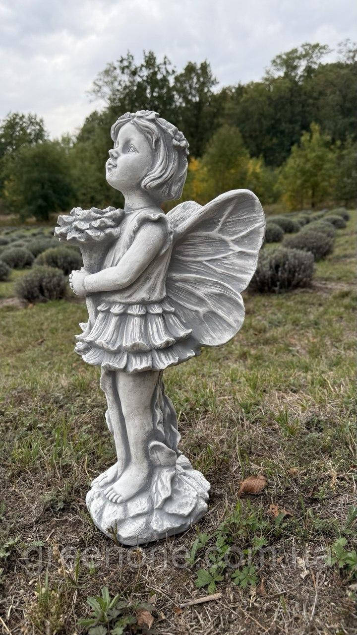 Садова фея, скульптура Феї з арт-бетону, фігура для саду дівчинка Фея з крилами, 49 см, фото 1