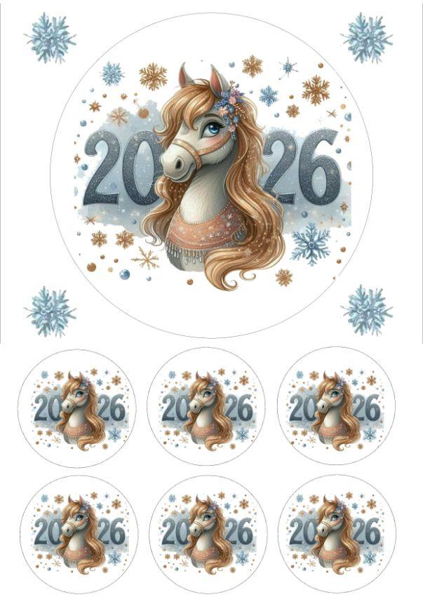 Вафельна картинка "Новий  рік-2026" /ВК-0063/  - А4 - символ року, фото 1