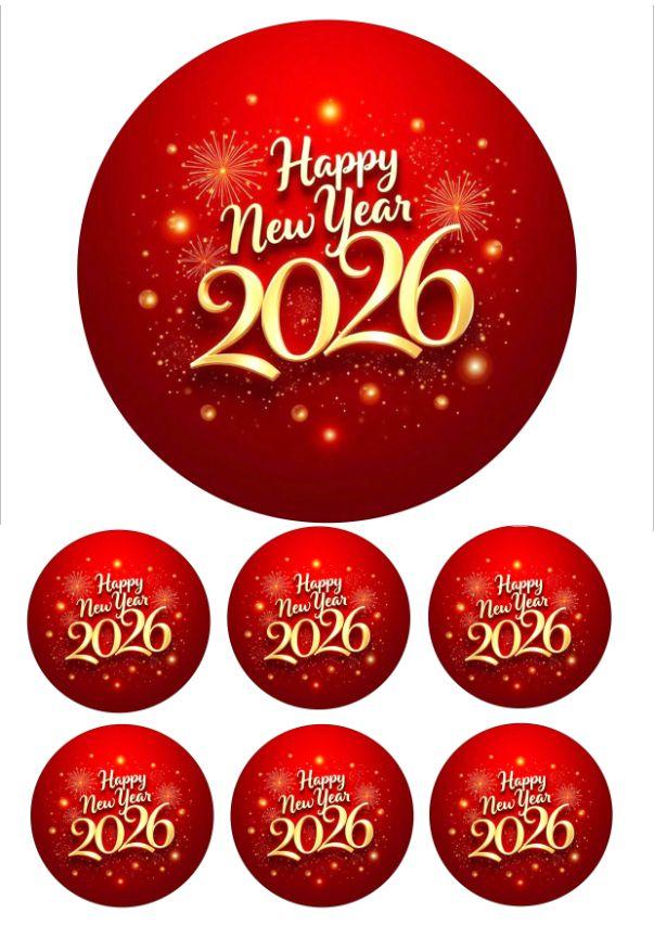 Вафельна картинка "Новий рік-2026" /ВК-0064/ - А4 - декор для торта, фото 1