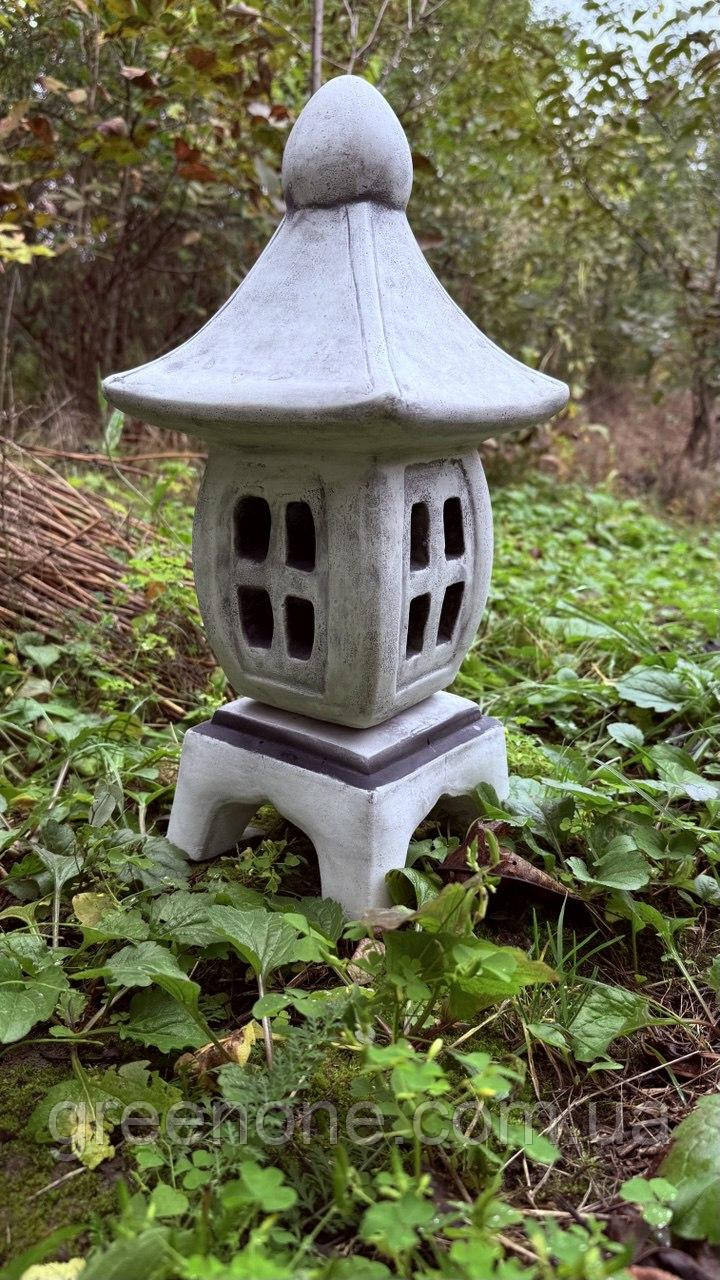 Садова фігура кам'яний ліхтарик, скульптура японський ліхтарик для декору сіро-чорно кольору, фото 1