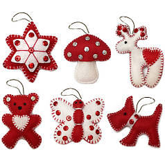 Набір для творчості з фетру "Ялинкові іграшки", 6х7 см, 6 шт, червоний