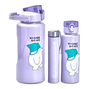 Набір пляшок 3 в 1 Панда з поїлкою і ручкою 0.3 (л) 0.7 (л) 2 (л) Фіолетовий HPZSB120014V