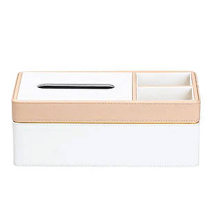 Серветниця-органайзер з еко-шкіри 3 відділення 27*14*'10 см Білий з бежевим HP9190