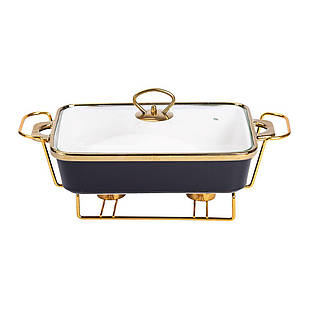 Марміт порцелянаовий зі скляною кришкою 35.5х19х15.5 см на металевій підставці 1,5 л Чорний HTJ-1002