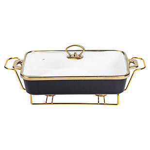 Марміт порцелянаовий із скляною кришкою 40х22.5х15.5 см на металевій підставці 2 л Чорний HTJ-1003