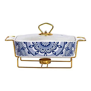 Марміт порцелянаовий із скляною кришкою 38х18.5х15.5 см на металевій підставці 1 л SA1107-S