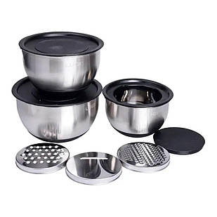 Набір мисок з нержавіючої сталі з кришками і терками салатники з нержавійки 3 штуки 2.5 л/2 л/1.5 л LG-02/3PCS