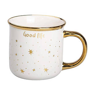 Чашка порцелянова із золотим обідком та позолоченою ручкою 320 (мл) Good life Біла RX-N231506W