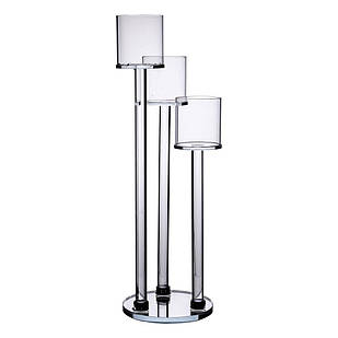 Підсвічник скляний на 3 свічки 12×37.5 см підсвічник декоративний прозорий на ніжці HP-4-13