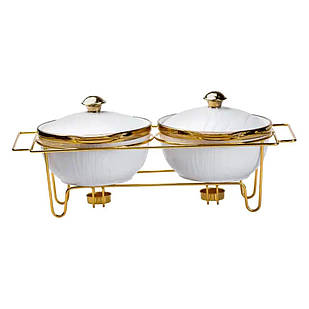 Марміт порцелянаовий на 2 секції по 1 л на металевій підставці HP1039