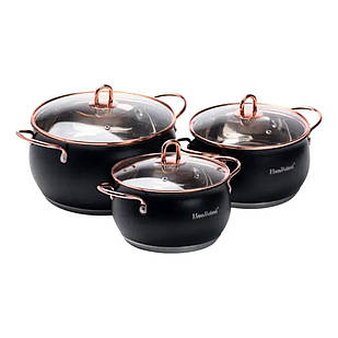 Набір каструль із нержавіючої сталі 2,6 л - 3,6 л - 6,1 л зі скляними кришками HP33525B