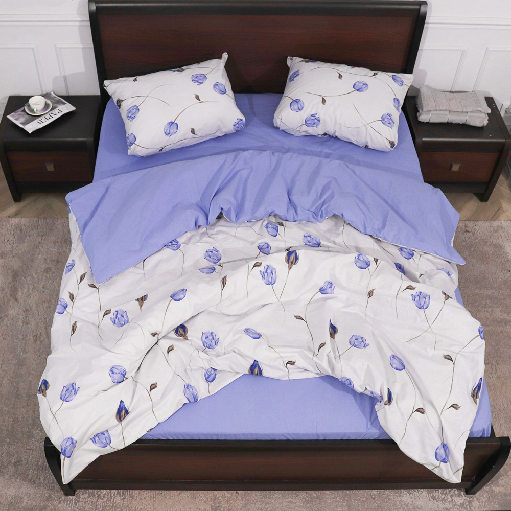 Євро максі набір двоколірної постільної білизни з принтом квітів 200*220 комбінований із Бязі Gold, Черешенька