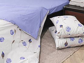 Євро максі набір двоколірної постільної білизни з принтом квітів 200*220 комбінований із Бязі Gold, Черешенька, фото 4