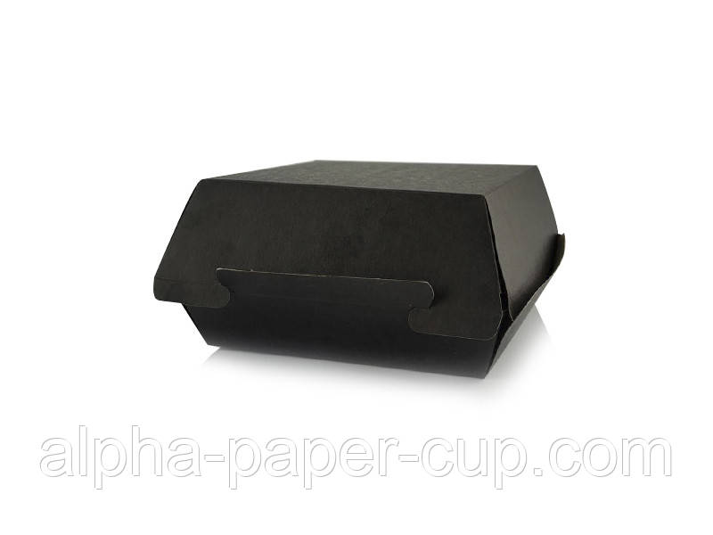 Упаковка для гамбургера Міді крафт-чорна клеєна, 500 шт/ящ., фото 1