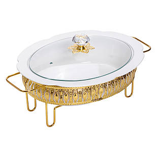 Настільна мармітниця 37×26×17 (см) порцелянова 2 (л) на металевій підставці HP-26-9