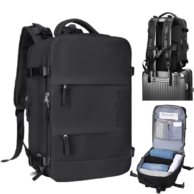 Рюкзак для літака Pakko 40х20х25 см чорний Wizz Air, Ryanair з USB-портом та водонепроникним покриттям, фото 1