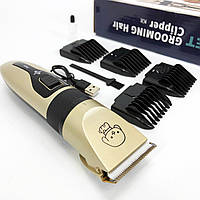 Машинка триммер для стрижки тварин собак / котів на акумуляторі з набором насадок Puppy LR-91