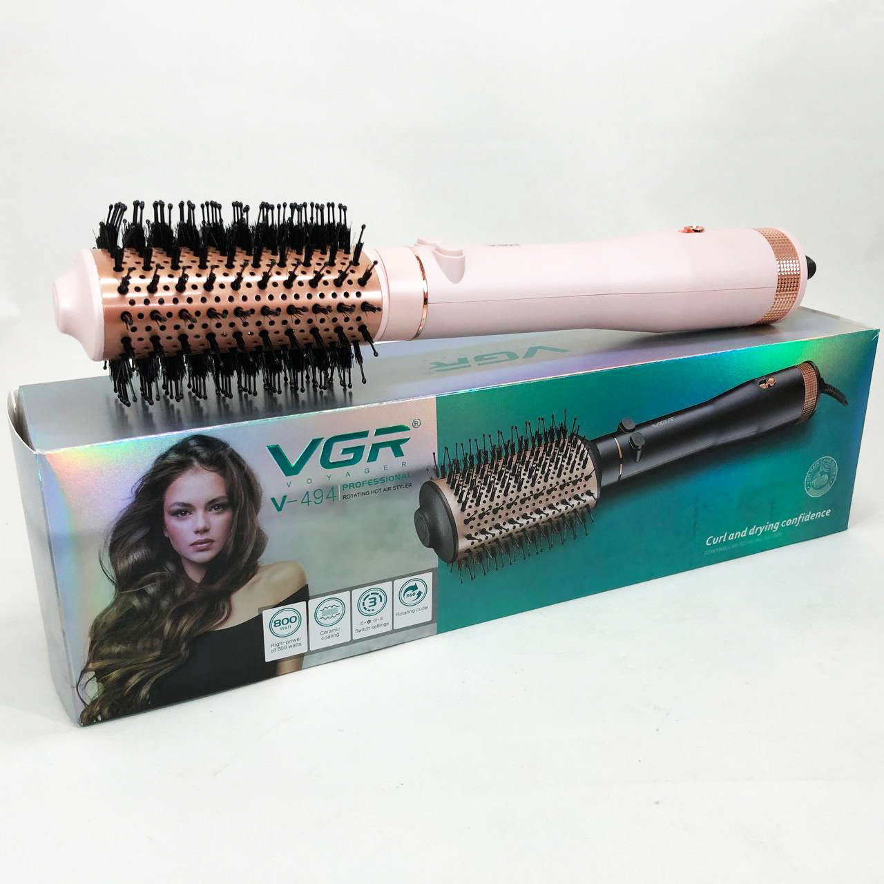 Жіночий потужний фен для укладання волосся, Фен для волосся з насадками універсальний HD-17, фото 1