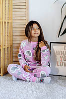 Підліткова тепла піжама для дівчинки махра рожева сердечки Тм Авекс