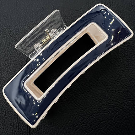 Краб для волос прочный французский пластик глянцевый бежево синего цвета ширина 4.5 см длина 10 см, фото 1