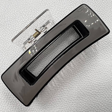 Краб для волос прочный французский пластик глянцевый классический черно серого цвета ширина 4.5 см длина 10 см, фото 1