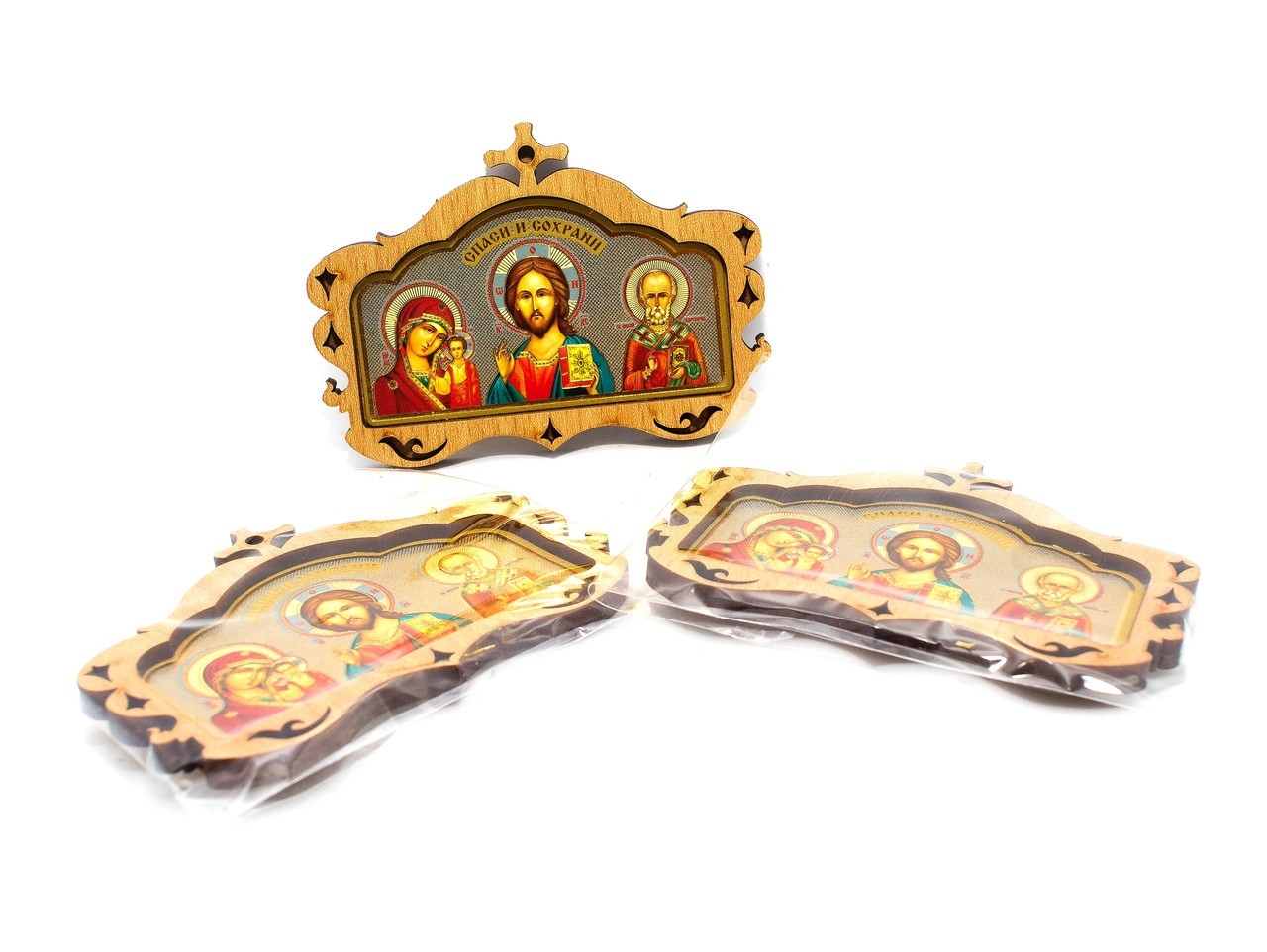 Дерев'яна іконка в машину з Ликами Святих