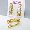 Сережки Квадратний Якір з багетним Swarovski, англ.замок, медзолото Xuping позолота 18K, фото 3