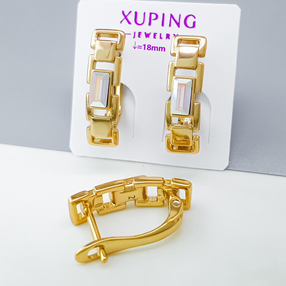 Сережки Квадратний Якір з багетним Swarovski, англ.замок, медзолото Xuping позолота 18K, фото 1