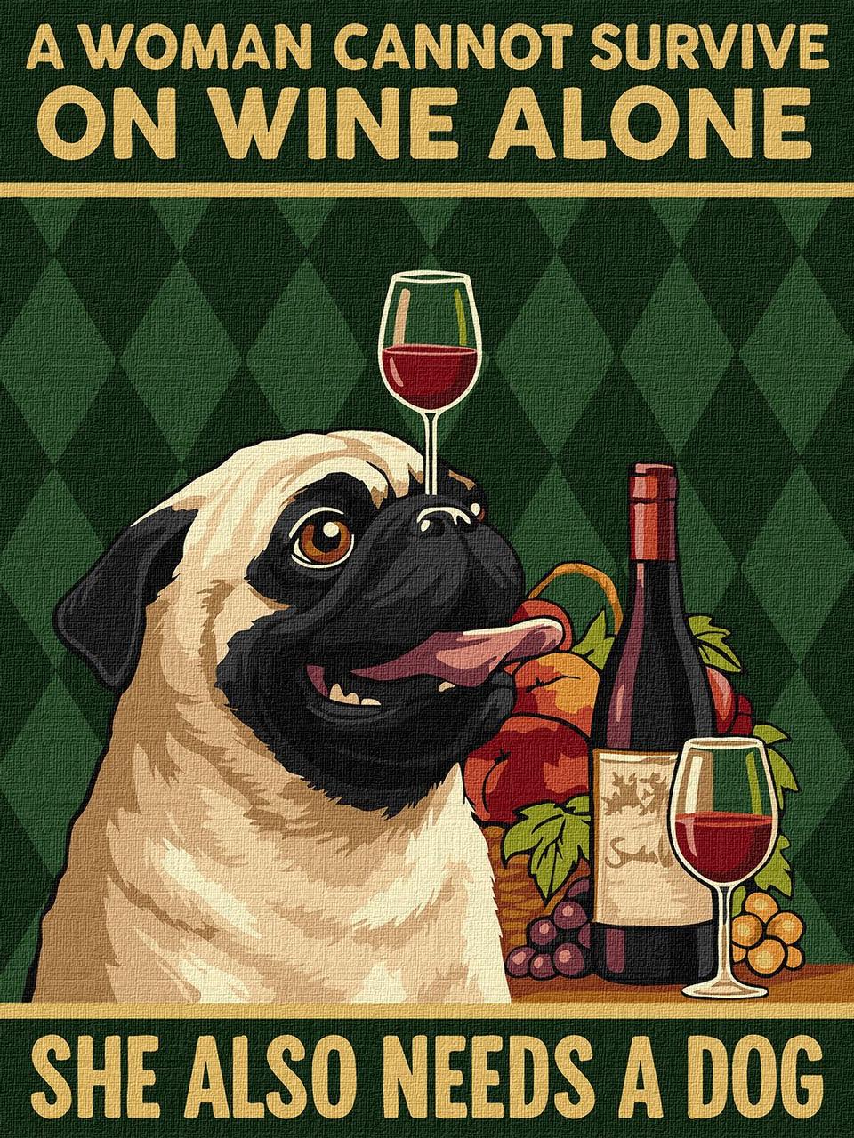 Картина за номерами Тварини. Постер. Мопс і вино 30*40 см Ідейка KHO 6809, фото 1