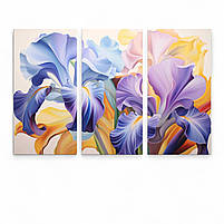 Модульна картина «Іриси» Яскраві квіти Триптих на полотні 90х60 см Стильний настінний декор, фото 2