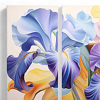 Модульна картина «Іриси» Яскраві квіти Триптих на полотні 90х60 см Стильний настінний декор, фото 5