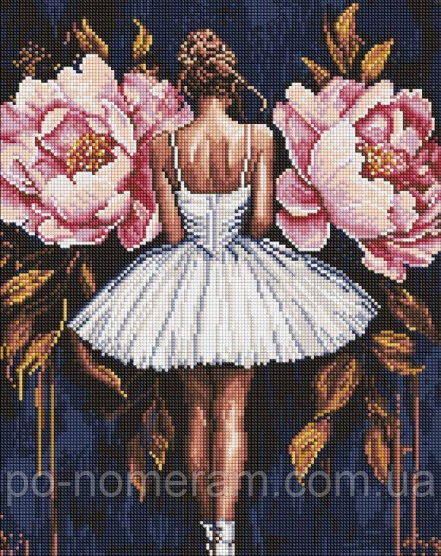 Мозаїка алмазна Ідейка Балерина з рожевими півоніями ©art_selena_ua (AMO8346) 40 х 50 см (На підрамнику), фото 1