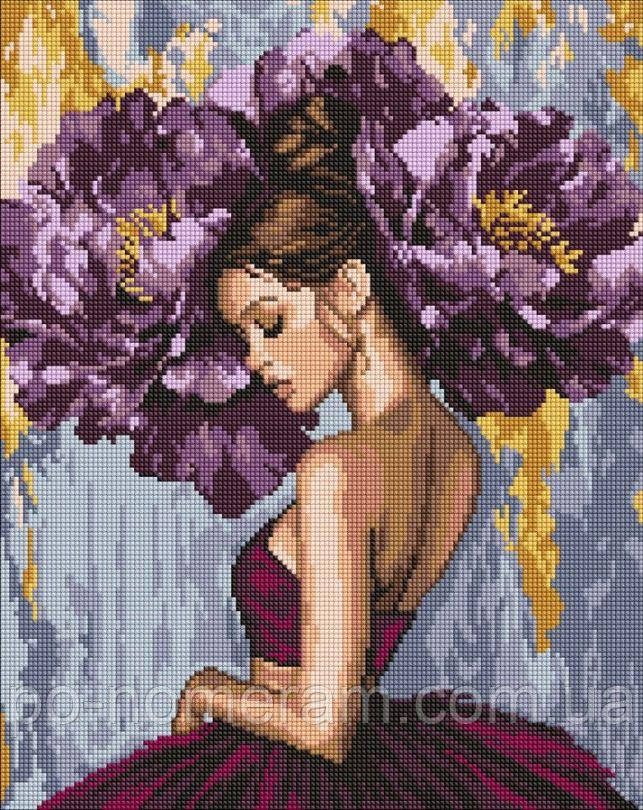 Набір алмазної вишивки Ідейка Балерина з пурпурними півоніями ©art_selena_ua (AMO8353) 40 х 50 см (На підрамнику), фото 1