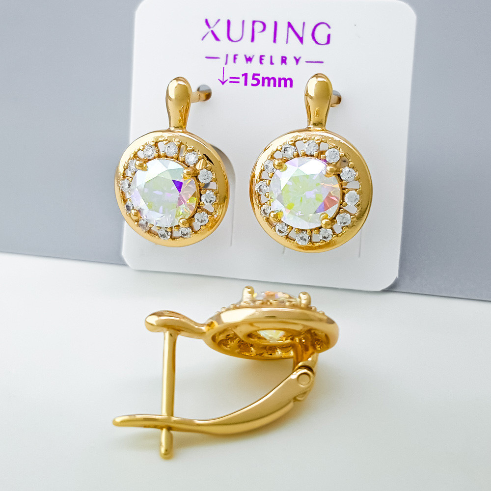 Сережки Класика з дзеркальним Swarovski, англ.замок, медзолото Xuping позолота 18K, фото 1