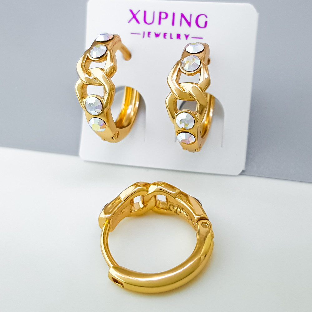 Сережки Бескінечність із дзеркальним Swarovski, медзолото Xuping позолота 18K, фото 1