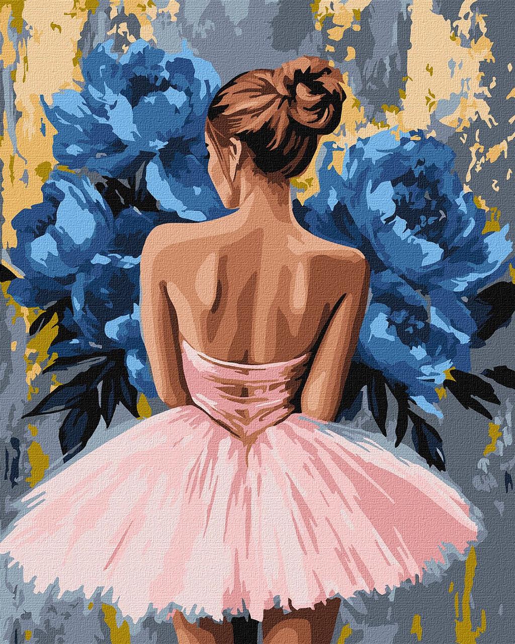 Картина за номерами Люди. Балерина з півоніями з фарбами металік (зі спини) 40*50 см Ідейка KHO 8661, фото 1