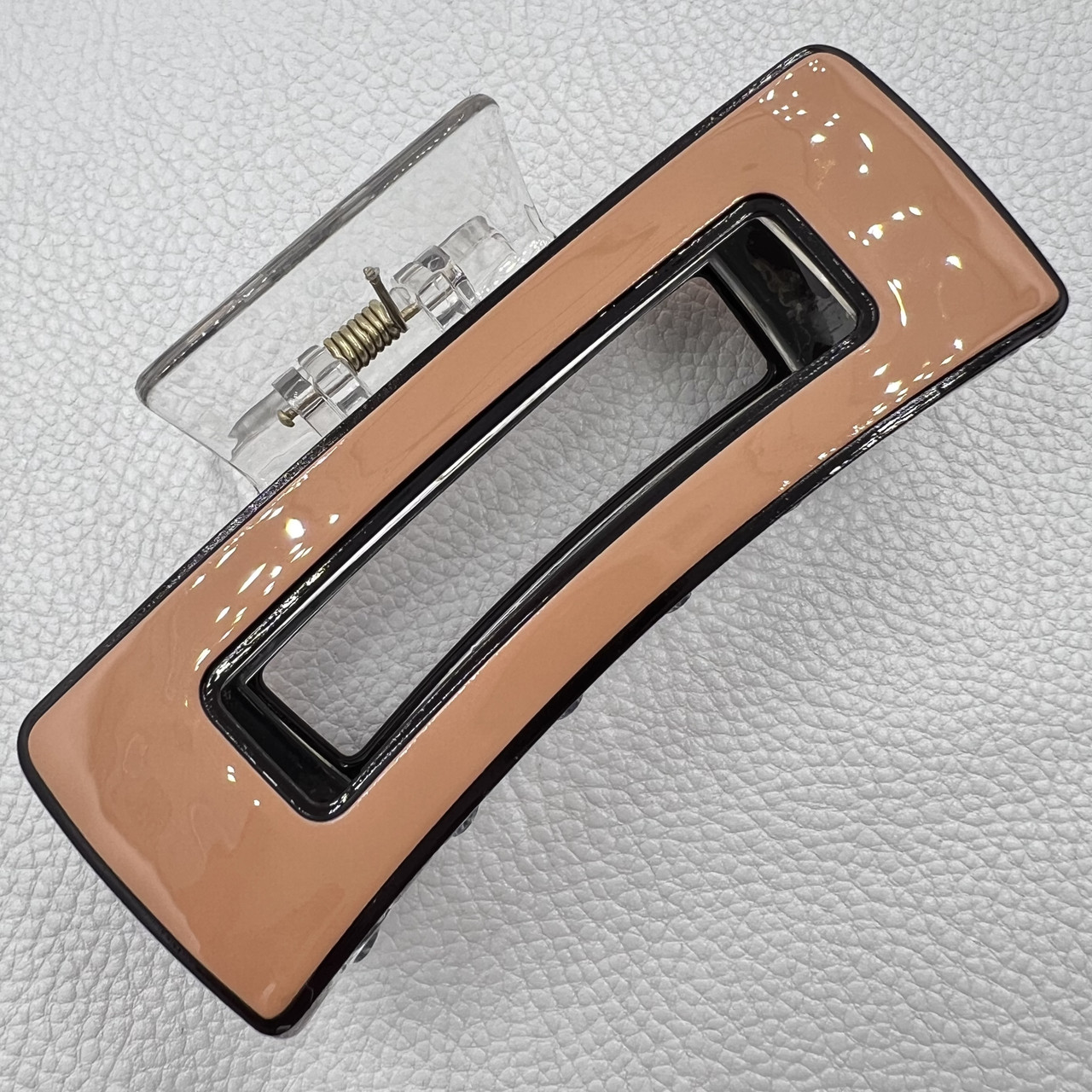 Краб для волос прочный французский пластик глянцевый классический двухцветный ширина 4.5 см длина 10 см