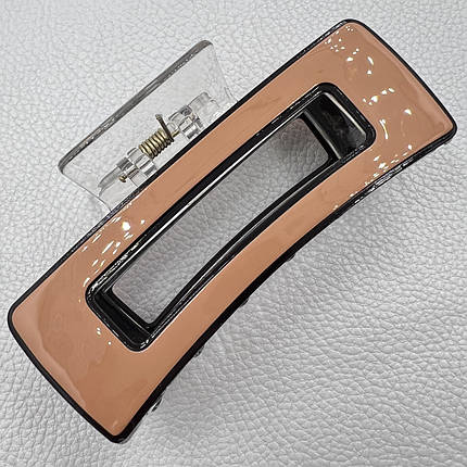 Краб для волос прочный французский пластик глянцевый классический двухцветный ширина 4.5 см длина 10 см, фото 1