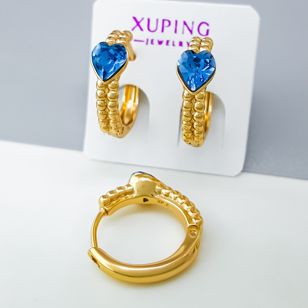 Сережки Серце з блакитним цирконієм Swarovski; медичне золото Xuping 18К, фото 1