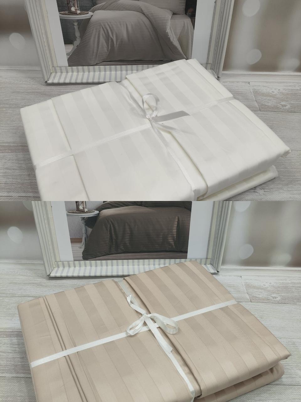 Постільна білизна сатин страйп полуторний розмір 160 на 220 см широка смужка, фото 1