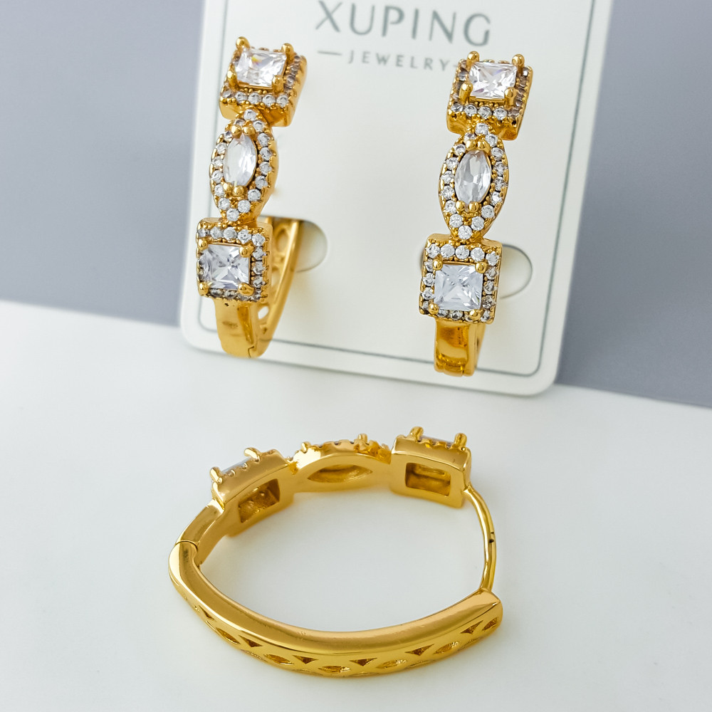 Сережки Розкіш з розсипом цирконія; медичне золото Xuping 18К, фото 1