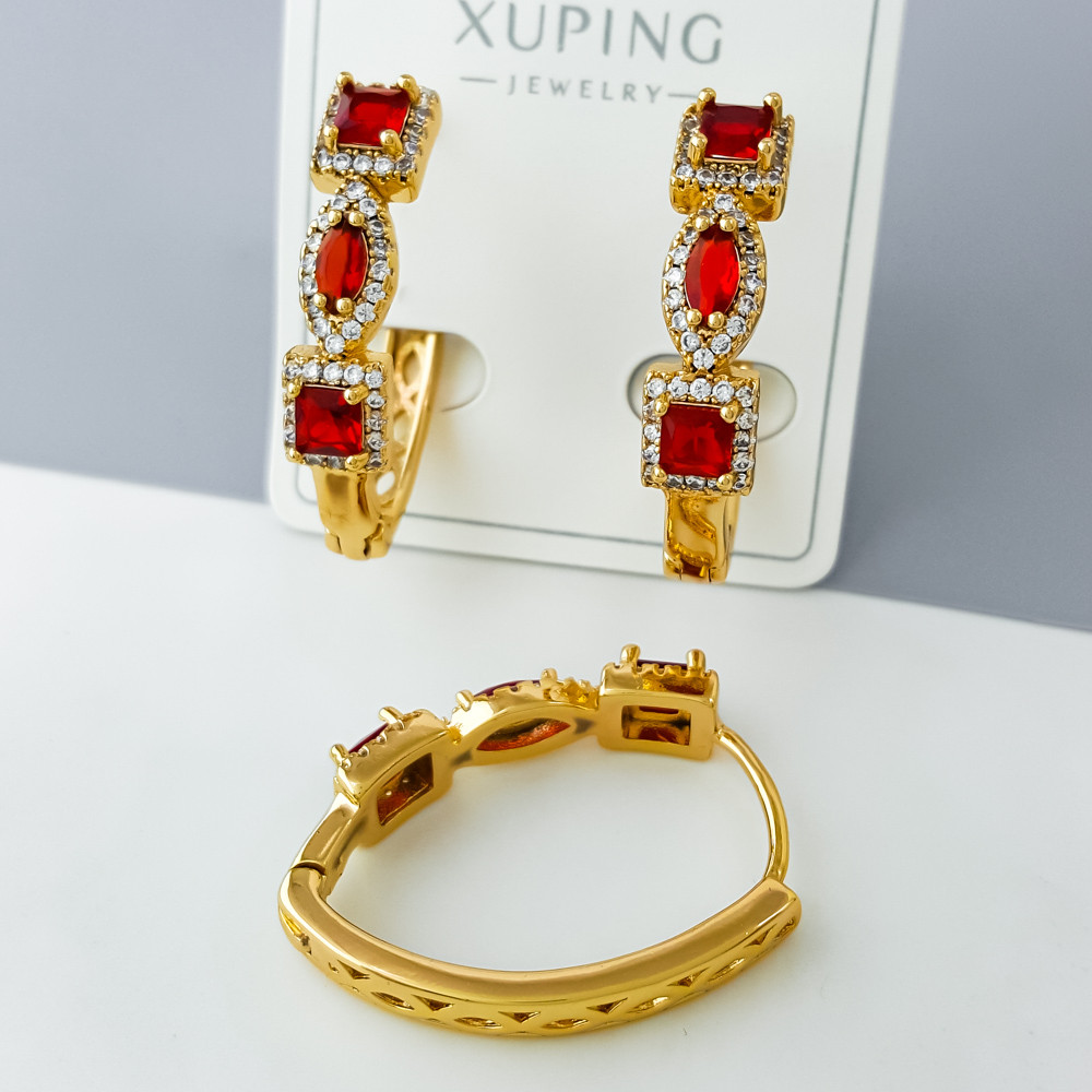 Сережки Розкіш з червоним цирконієм; медичне золото Xuping 18К, фото 1