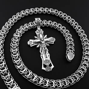 Срібна цепочка з хрестиком чоловіча Рамзес. Великий срібний хрестик Спаси Збережи і срібний ланцюжок. 60 см