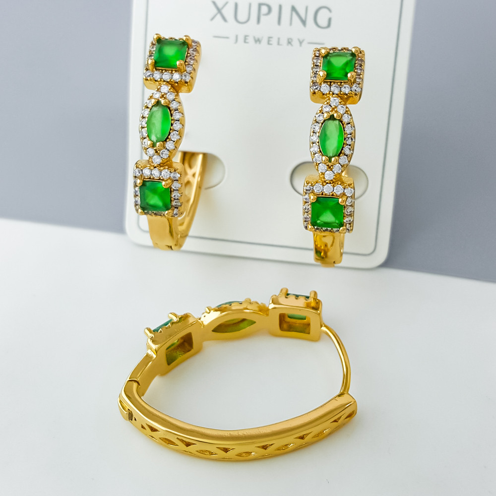Сережки Розкіш з зеленим цирконієм; медичне золото Xuping 18К, фото 1