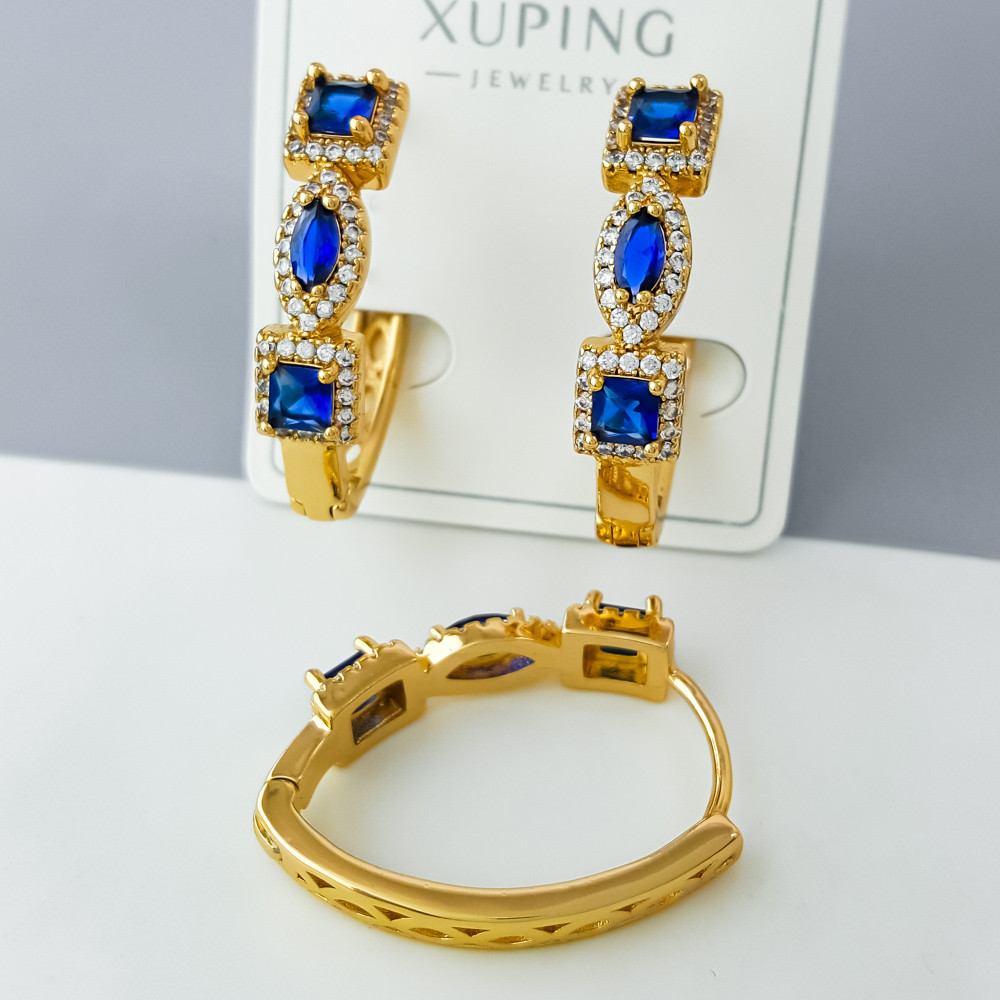 Сережки Розкіш з синім цирконієм; медичне золото Xuping 18К, фото 1