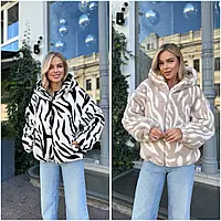 Куртка жіноча хутряна тепла Тедді чорний беж 42-46,48-52