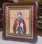 Ікона Свята преподобана Єфросинія в темному дерев'яному фігурному кіоті під склом, кіот 26*23, сюжет 15*18, фото 2