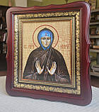 Ікона іменна Свята преподобана Кіра у темному дерев'яному фігурному кіоті під склом, розмір 26*23, сюжет 15*18, фото 2