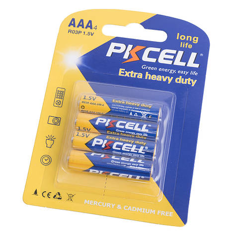 Батарейка AAA сольова 1,5V 4шт у блістері. PKCELL Extra heavy duty battery R03P/UM4, фото 1